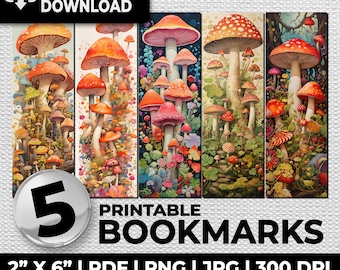 Mushrooms bookmark, sublimation, whimsical, bookmarks, ephemera printable bookmarks set, romantic tags, journal pages, digital download