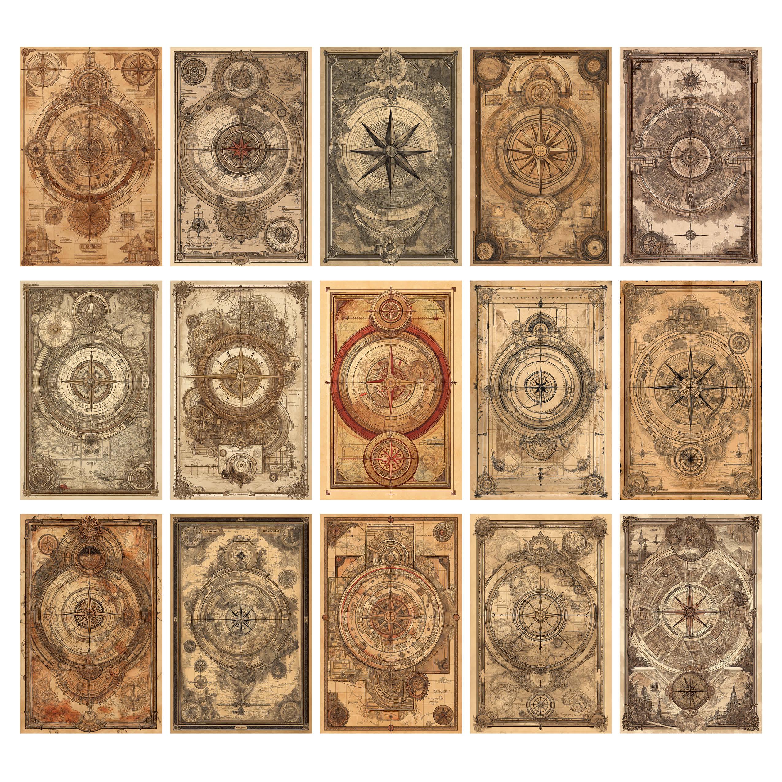 Compass Backing Paper Vintage Compass Junk Journal Printable Half Papers Ephemera Kit Collage ...