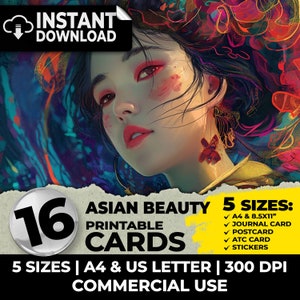 Asian Woman ATC Cards Junk Journal Kit Ephemera Printable Digital Papers Scrapbooking Shabby Journal Pages Supplies Sublimation A4 US Letter