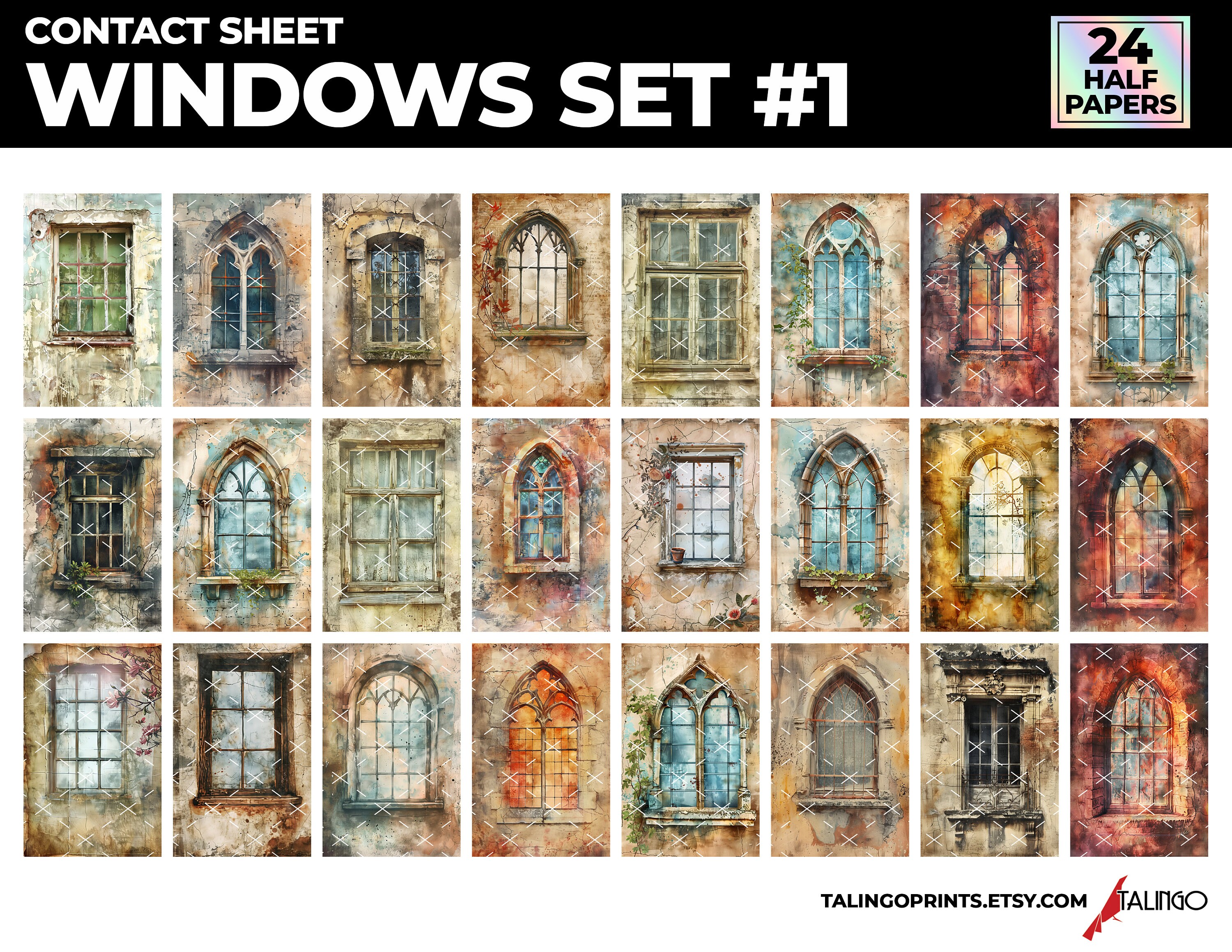 Windows Pritable Distressed Windows Printable Half Papers: Vintage Journal Ephemera ...