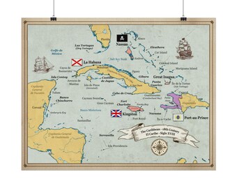 Pirate Golden Age map of the Caribbean - 18th Century