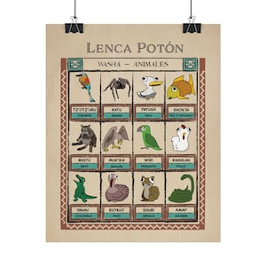 Carta de animales del vocabulario lenca salvadoreño - Carteles mate texturizados
