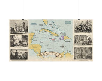 Historical Pirate Golden Age map of the Caribbean - 18th Century
