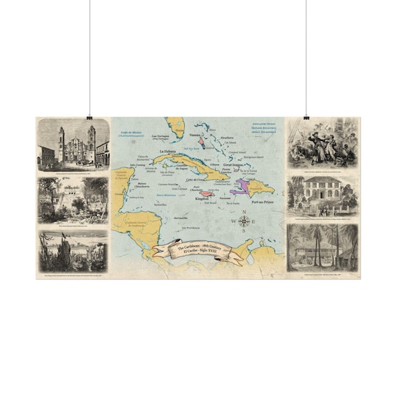 Historical Pirate Golden Age map of the Caribbean - 18th Century