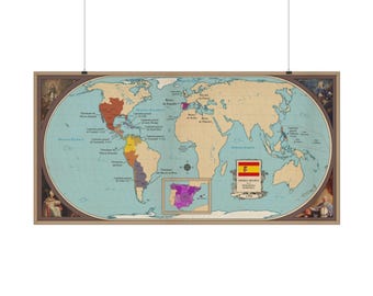 Spanish Empire 1795 Historical Decorative Map - Textured Watercolor Matte Posters