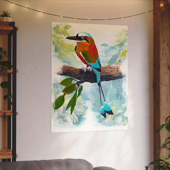 Torogoz/ Guardabarranco / Tolobojo Ceja-Turquesa / Pájaro Toh - Original Artwork  - premium textured matte poster