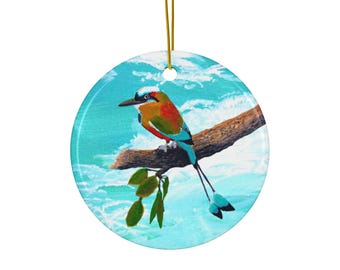 Vibrant Torogoz Guardabarranco Bird Ceramic Ornament