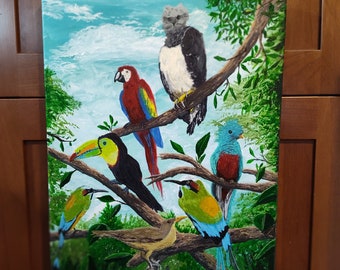 Birds of Central America - Original Acrylic Painting - Canvas