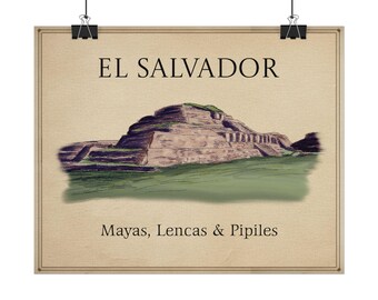 Tazumal El Salvador Textured Watercolor Matte Poster, Vintage Wall Art, Travel Decor, Home Office Decoration, Gift for Travelers