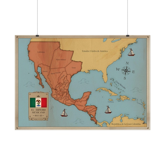 The Empire of Mexico 1822 Map Poster