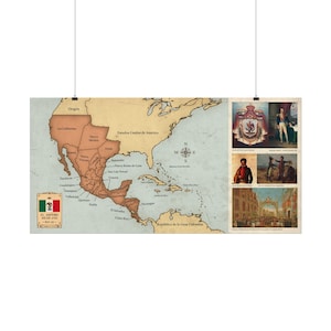 Historische kaart van het Mexicaanse Rijk 1822, poster met textuur.