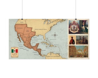 Historical Map of The Empire of Mexico 1822 Textured Poster