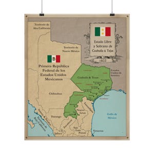 Coahuila und Texas 1833 Vintage texturierte Karte Poster, Kunstdruck für Wohnkultur, Texas Geschichte Wandkunst