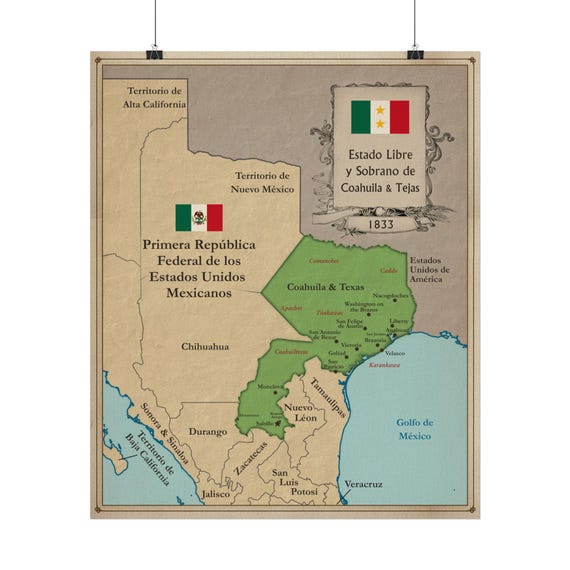 Coahuila and Texas 1833 Map Poster