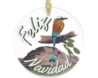 Adorno navideño acrílico de El Salvador Torogoz en Tazumal