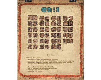 John 3:16 Ch'orti' Mayan Glyphs - Textured Matte Posters