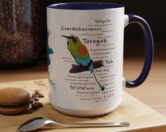 Torogoz / Guardabarranco y otras aves nacionales de Centroamérica - Taza de café con acento (11, 15 oz)