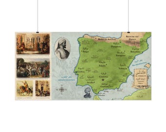 Historical Spain / Al-Andalus 750 AD during Islamic Umayyad Caliphate - Vintage Textured Map Poster