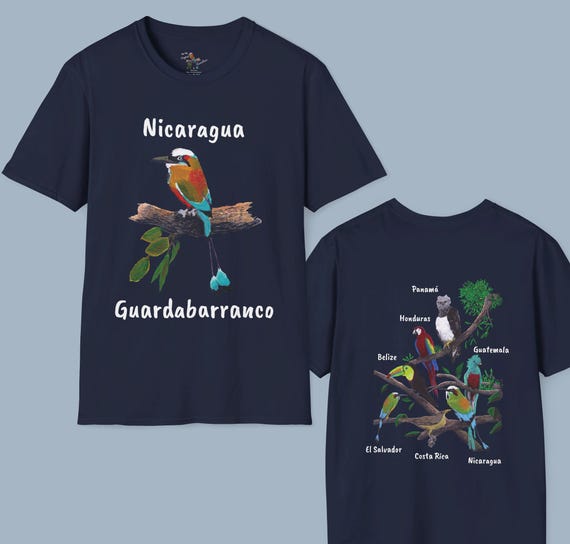 Nicaragua Guardabarranco front, Central America National Birds back - Original Artwork - Unisex Softstyle T-Shirt