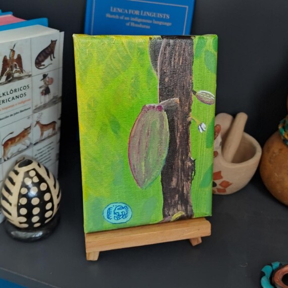 Cacao Fruit Original 5x7 in Painting with Mayan Glyph