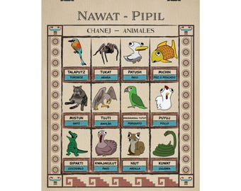 Salvadoran Nahuat Pipil Vocabulary Animal Chart - Matte Posters