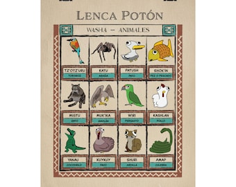 Lenca Poton Vocabulary Animal Chart - Matte Posters