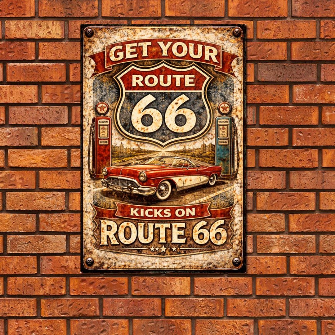 Vintage Style Route 66 Aluminium Wall Art Bar Sign Metal Sign Wall Art ...