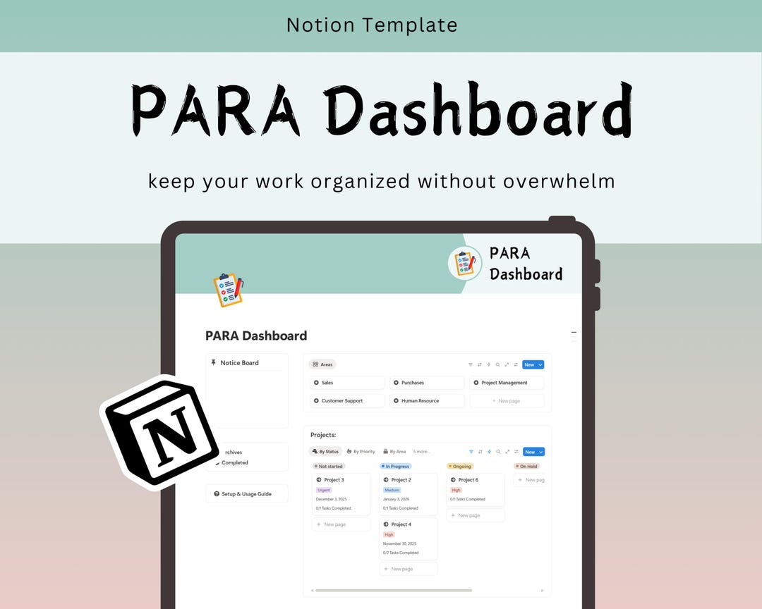 PARA Dashboard Notion Template | Second Brain for Individuals ...