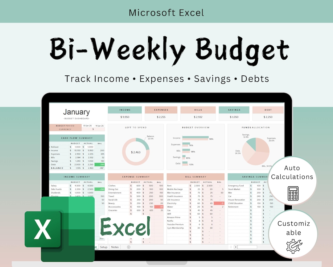 Excel Bi-weekly Budget Planner Spreadsheet Tracker (digital Download ...