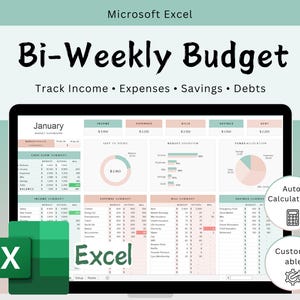 Excel Bi-Weekly Budget Planner Spreadsheet | Income, Bills, Expense, Debt, Savings Tracker | Finance Budgeting Dashboard