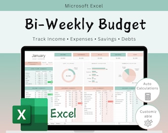 Excel Bi-Weekly Budget Planner Spreadsheet | Income, Bills, Expense, Debt, Savings Tracker | Finance Budgeting Dashboard
