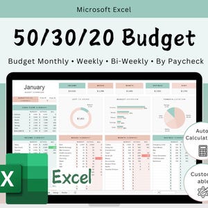 Excel 50/30/20 Budget Planner Spreadsheet | 50-30-20 Budgeting Tracker, Personal finance planner