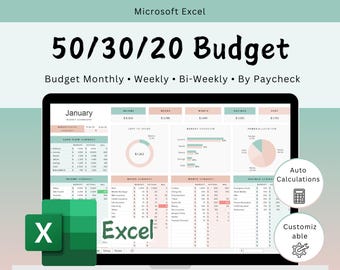 50/30/20 Budget Planner Excel Spreadsheet | 50-30-20 Budgeting Tracker, Personal finance planner