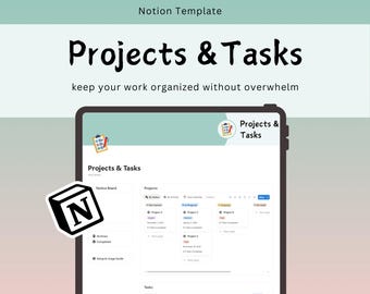 Projects, Tasks Tracker Notion Template | Work Productivity Planner | Simple Project Management, Task Planner
