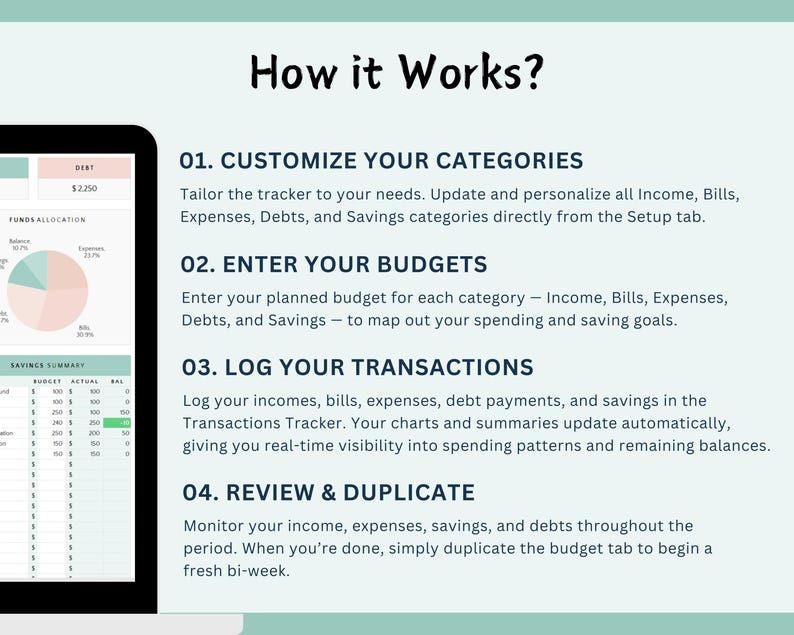 Excel Bi-Weekly Budget Planner Spreadsheet tracker (Digital Download) immagine 9