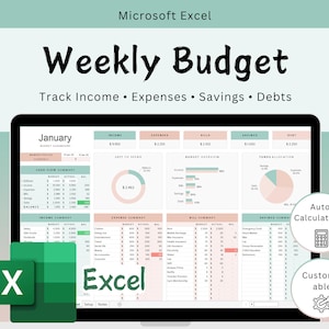 Excel Weekly Budget Planner Spreadsheet tracker (Digital Download)