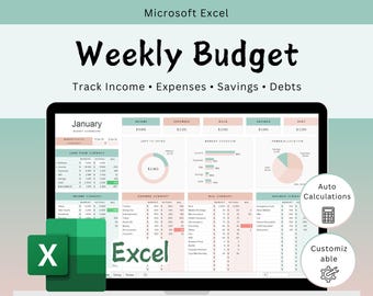 Excel Weekly Budget Planner Spreadsheet tracker (Digital Download)