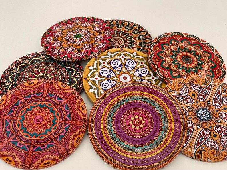 Coasters Set of 8 Drink Coasters Red Pattern Art Coasters Tea Coffee ...