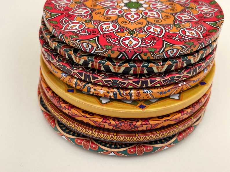 Coasters Set of 8 Drink Coasters Red Pattern Art Coasters Tea Coffee ...