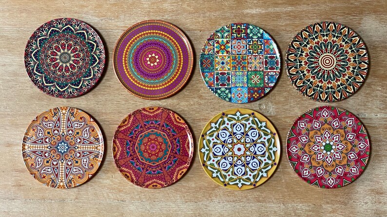 Coasters Set of 8 Drink Coasters Red Pattern Art Coasters Tea Coffee Table Mats Gifts for Her House warming Gift image 1