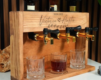 Personalized Wooden Whiskey Dispenser with Glasses, Liquor Decanter Set for Home Bar, Housewarming Gift, Whiskey Gifts for Him, Wedding Gift