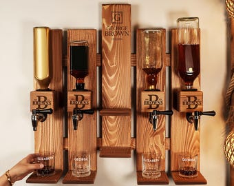 Custom Wedding Gift Wooden Whiskey Dispenser, Anniversary Gift, Housewarming Gift, Personalized Wall Mount Liquor Dispenser, Whiskey Gifts