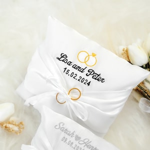 Satin Custom Embroidered Ring Bearer Pillow, Custom Monogrammed Wedding Pillow, Engagement Ring Baerer,