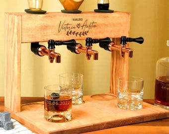 Personalized Whiskey Dispenser Gift, Wooden Liquor Dispenser with Glasses, Engraved Whiskey Gift, Bar, Home Bar, Anniversary Gift, Fountain