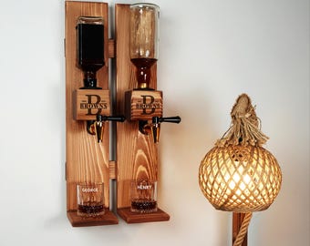 Wall Mounted Liquor Dispenser, First Christmas Gift, Personalized Wooden Whiskey Decanter with Glasses, Custom Alcohol Gifts for Couple