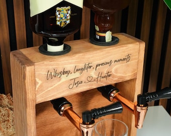 Personalized Home Bar Whiskey Dispenser, Wooden Liquor Decanter with Glasses, Gift for Husband, Anniversary Gift, Alcohol Whiskey Fountain