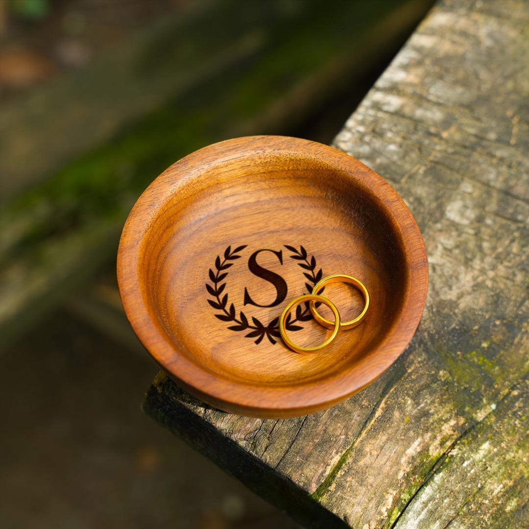 Custom Dinner Rings Personalized Wedding Ring Plate: Custom Engraved Wooden Dish for ...