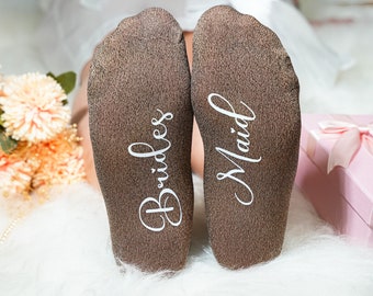Personalized Bride Socks, Bridesmaid Socks, Personalized Team Bride Gifts, Maid of Honor Gift Basket, Wedding Socks, Bridal Shower Gifts