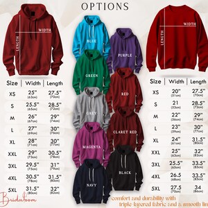 a picture of a size guide for a hoodie