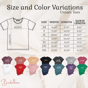 the size and color variations of a t - shirt